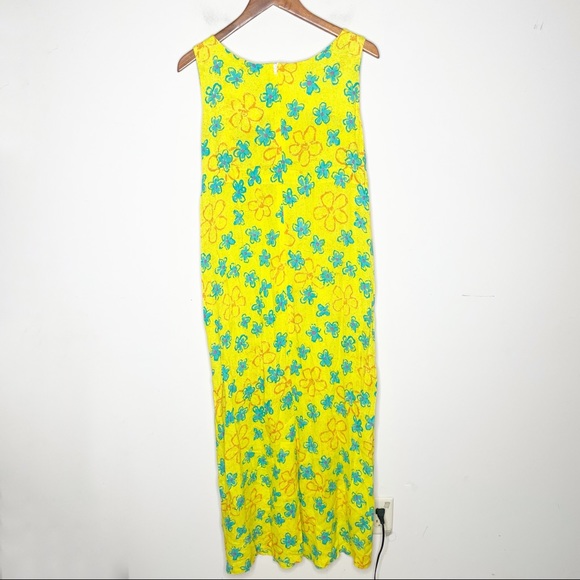 Vintage 90's Big Hed Designs Yellow Floral sleeveless Maxi Dress Size Large - Picture 2 of 5